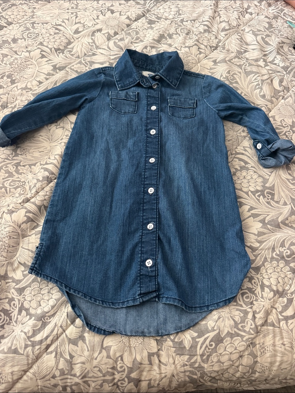 Old Navy Kids Denim Button-Front Shirt Dress - Medium Blue